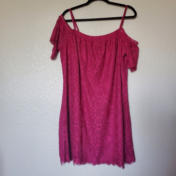 No Comment Dark Pink Tunic Lace Off the Shoulder Dress Women's Plus Size 2XL - Picture 1 of 12